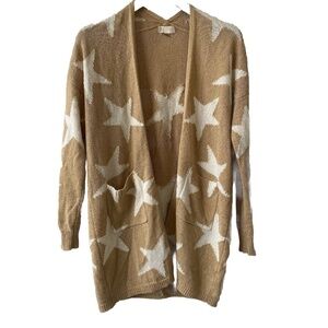 Altar’d State Molly Cardigan Beige White Star Print Open Front Duster Size XS